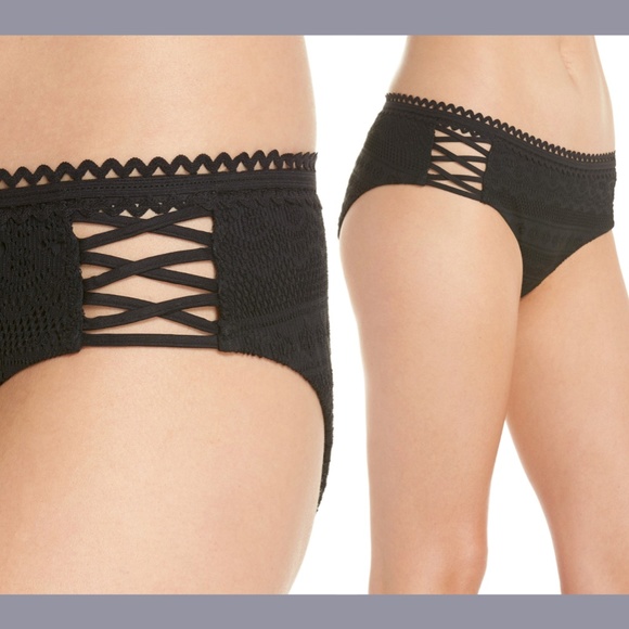 NEW Becca [ Large ] Color Play Lace-Up Hipster Bikini Bottoms in‎ Black - Picture 2 of 12